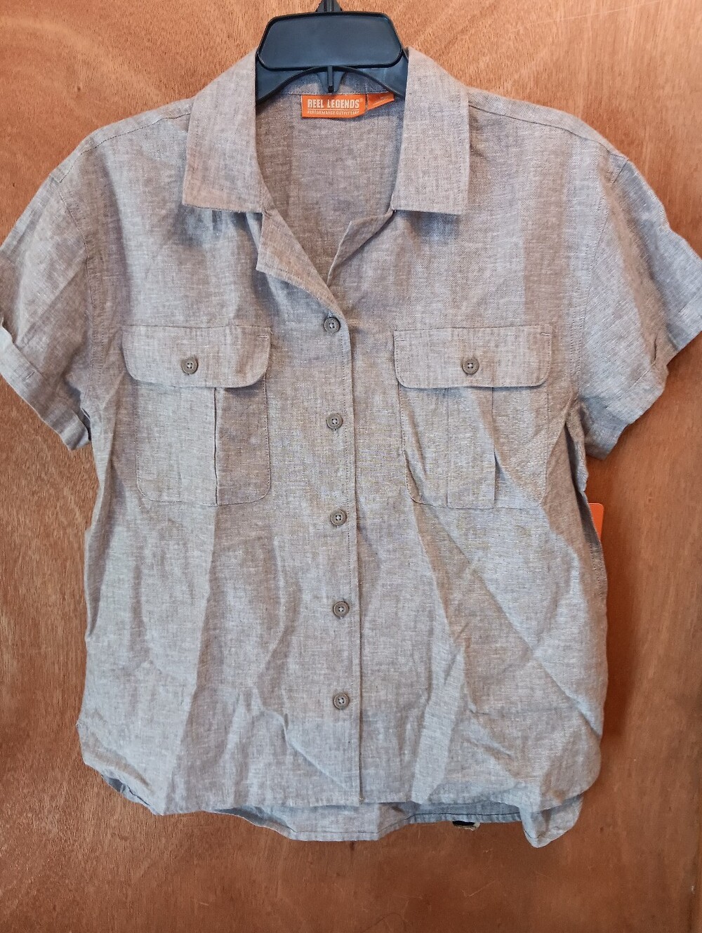 Reel Legends Womans Short-Sleeve Button-Down Shirt - Gray